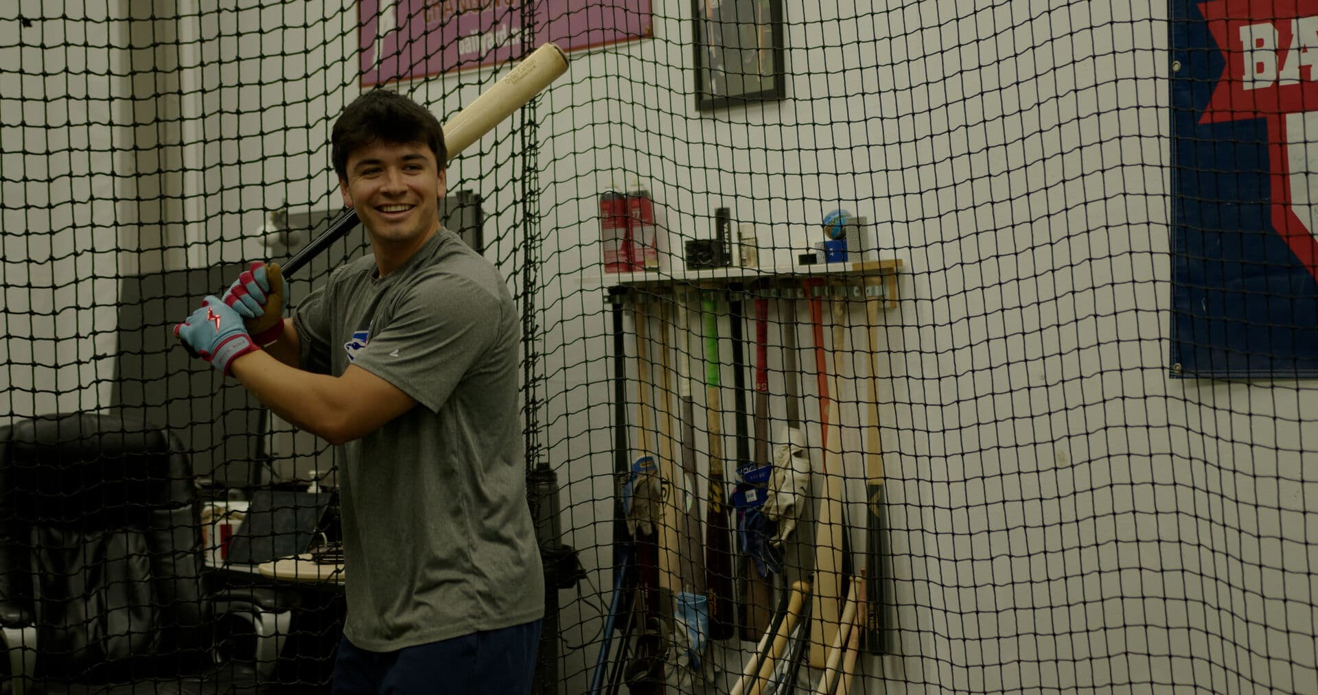 Maddox at bat in the cage